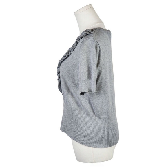 Worthington Gray Ruffle Front Cardigan Sweater Size Large Short Sleeve - Picture 5 of 6